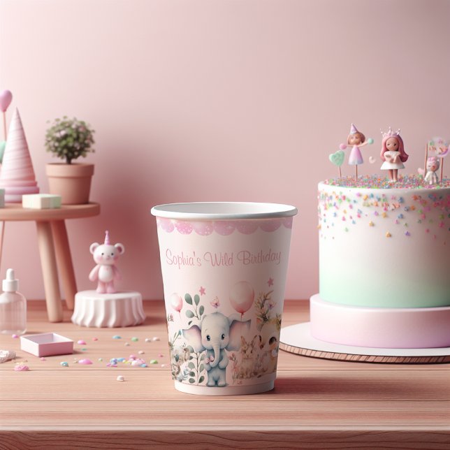 Wildlife Cute Animals Pink Birthday Party Paper Cups (Creator Uploaded)