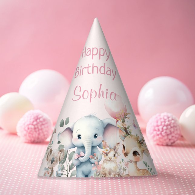 Wildlife Cute Animals Pink Birthday Party Party Hat (Creator Uploaded)