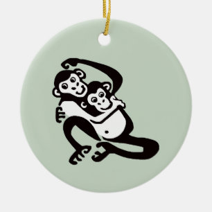 Wildlife - Cute BONOBO -Chimpanzee - Nature Ceramic Tree Decoration
