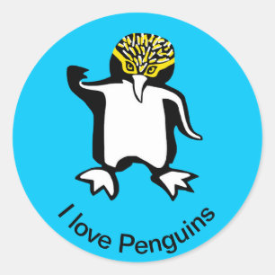 Wildlife - Cute I love PENGUINS - Nature - Blue Classic Round Sticker