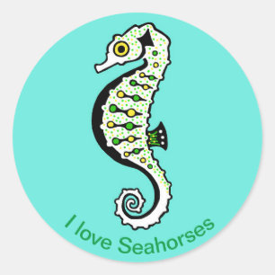 Wildlife - Cute I love SEAHORSES - Ecology -Aqua- Classic Round Sticker