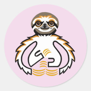 Wildlife -Cute Three-toed SLOTH -Nature - Pink Classic Round Sticker