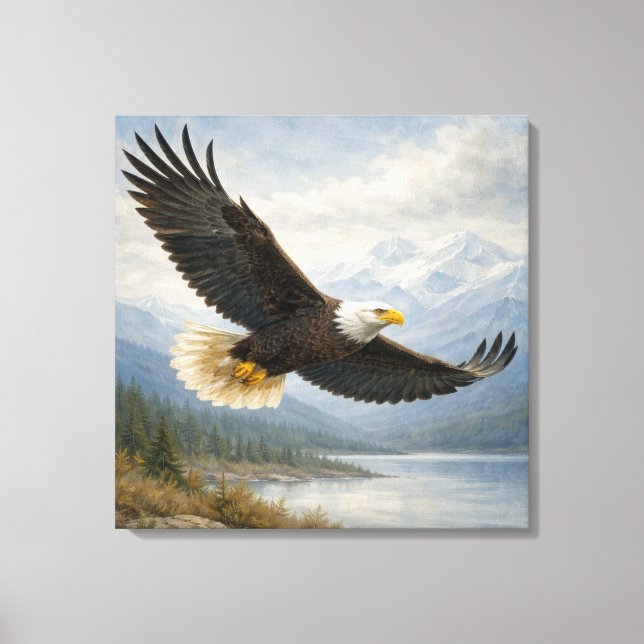 Wildlife Eagle Flying Lake Canvas Print (Front)