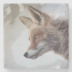 Wildlife Fox Portrait Nature Neutral Stone Coaster