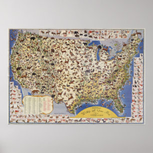 Wildlife & Game Map of the United States Poster