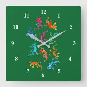 Wildlife gecko reptile eco nature square wall clock