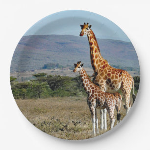 Wildlife Giraffe Mother and Baby Photo Paper Plate