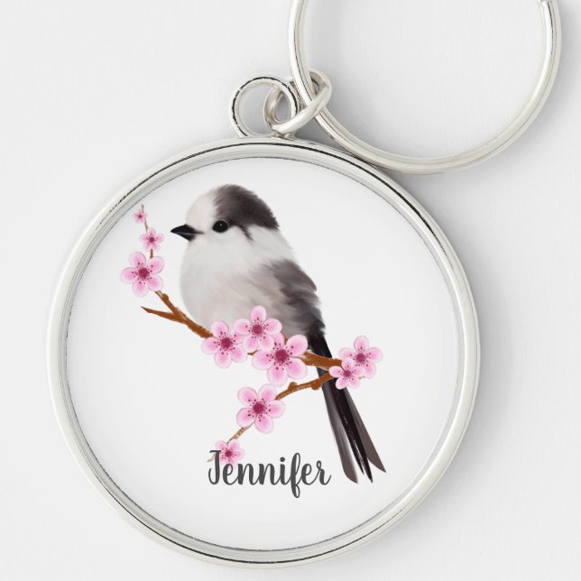 Wildlife Grey Jay Bird Key Ring (Front)