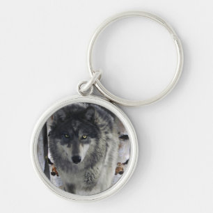 Wildlife Grey Wolf and Forest design Key Ring