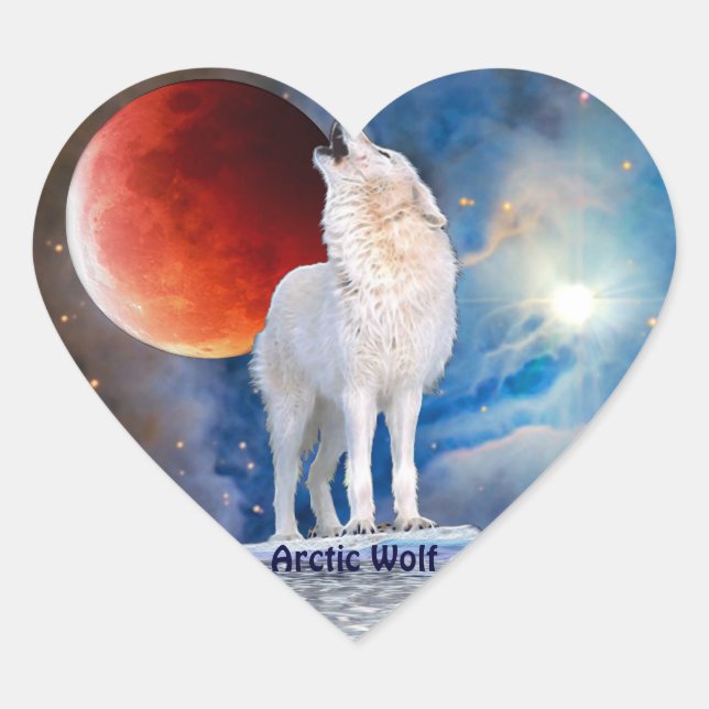 Wildlife Grey Wolf Animal-lover design Heart Sticker (Front)