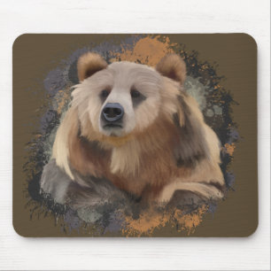 Wildlife Grizzly Bear Earth Tones Splatter Mouse Mat