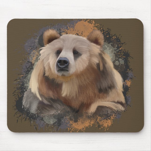 Wildlife Grizzly Bear Earth Tones Splatter  Mouse Mat (Front)