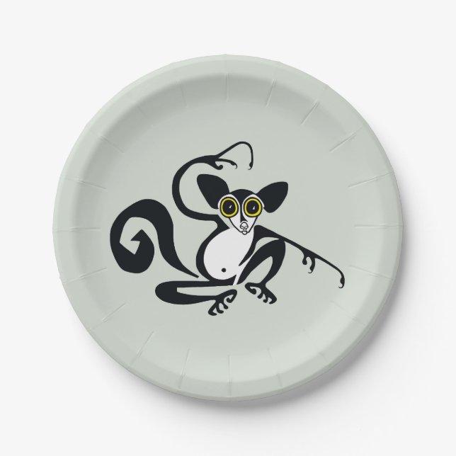 Wildlife -  Hand drawn AYE-AYE -Happy Birthday - Paper Plate (Front)