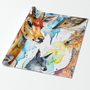 Wildlife Harmony Watercolor Collage Wrapping Paper