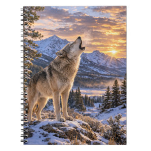 Wildlife Howling Grey Wolf Mountain Sunset Scene Notebook