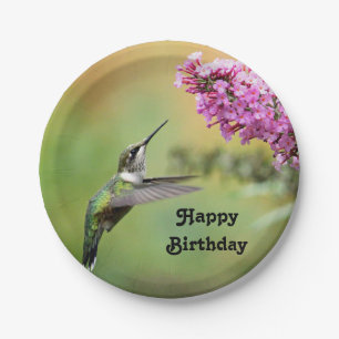 Wildlife Hummingbird Floral Photo Birthday Paper Plate