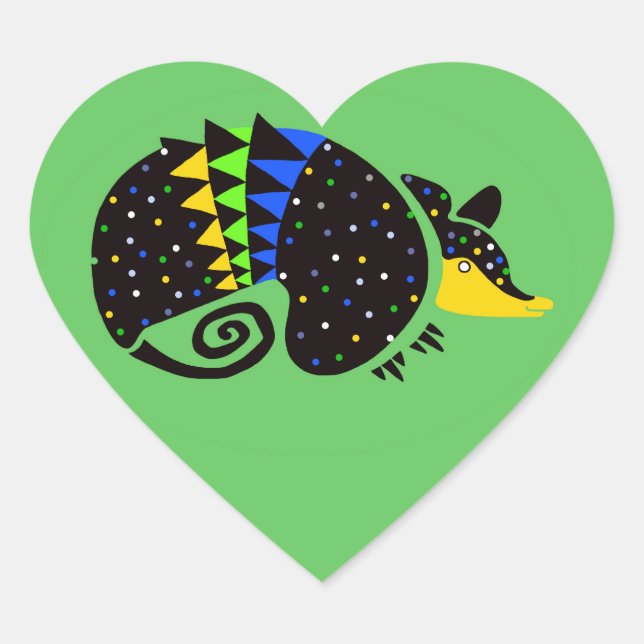 Wildlife -  I love Armadillos -Nature - Green Heart Sticker (Front)