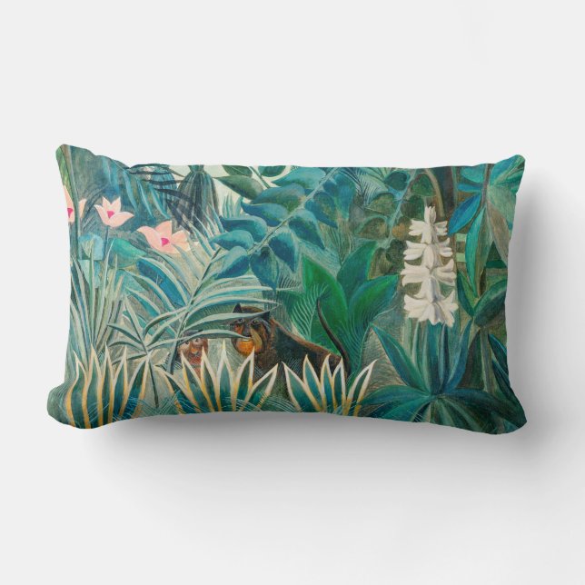 Wildlife in Tropical Jungle Painting Lumbar Cushion (Front)