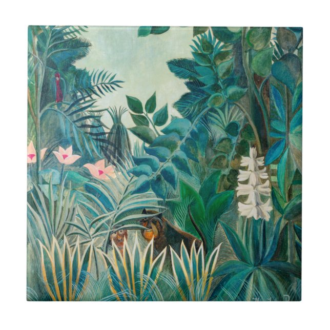 Wildlife in Tropical Jungle Painting Tile (Front)
