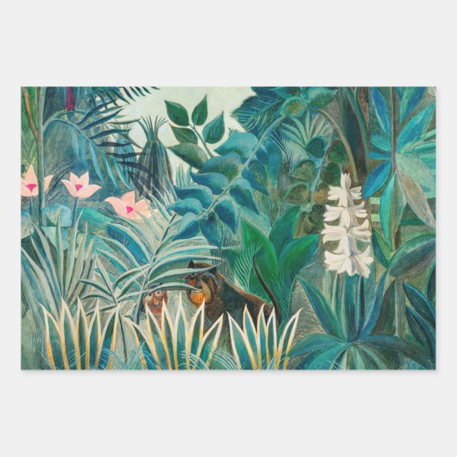 Wildlife in Tropical Jungle Painting Wrapping Paper Sheet (Front)