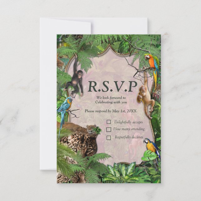 Wildlife Jungle Plants & Animals RSVP Card (Front)