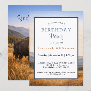 Wildlife Landscape American Bison Birthday Invitation