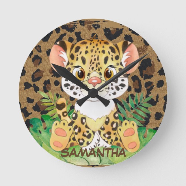 Wildlife  leopard Baby    Round Clock (Front)