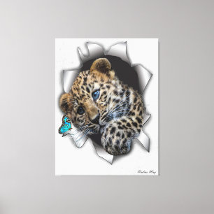 Wildlife Leopard cup chasing a butterfly  Canvas Print
