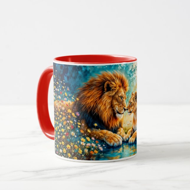 Wildlife Lion Lioness fantasy romantic art Mug (Front Left)