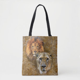 Wildlife- Lion & Lioness Tote Bag