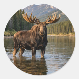 Wildlife Moose Mountain River  Classic Round Sticker