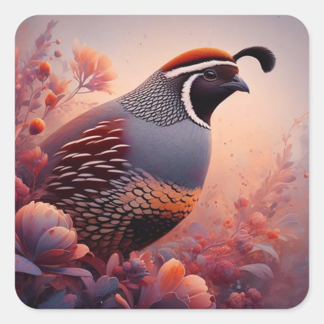 Wildlife Nature California Quail Bird Square Sticker (Front)
