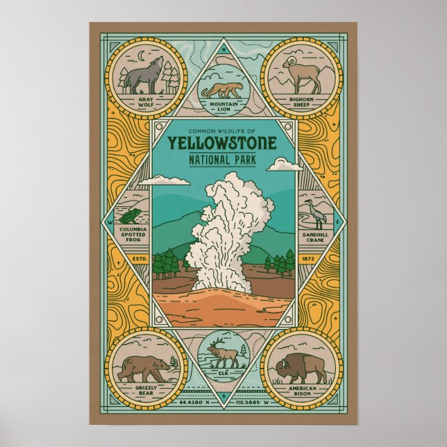 Wildlife of Yellowstone Vintage Poster (Front)