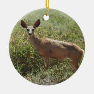 Wildlife ornament, mule deer, doe, nature, animals ceramic tree decoration