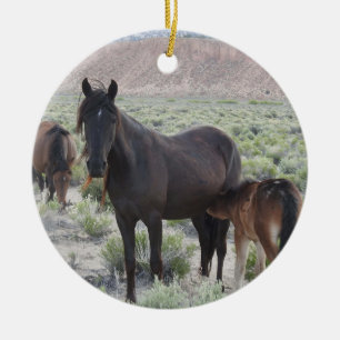 Wildlife ornament, wild horses, nature, animals ceramic tree decoration