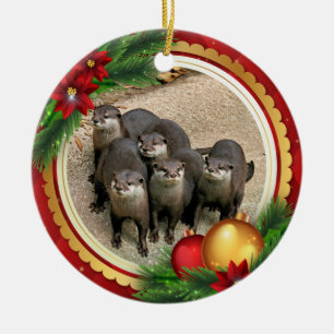 Wildlife Otters Cute Christmas Animals Ceramic Tree Decoration