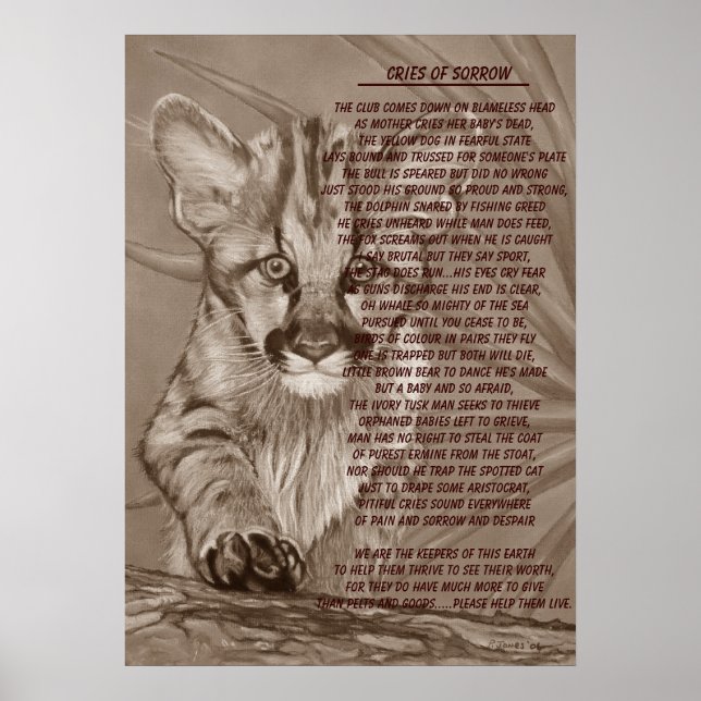 wildlife painting of cougar kitten with poem  poster (Front)