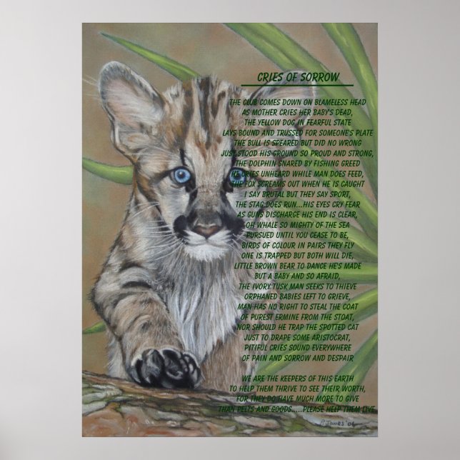 wildlife painting of cougar kitten with poem poster (Front)