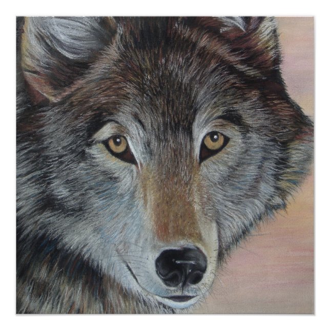 wildlife painting of grey wolf poster (Front)