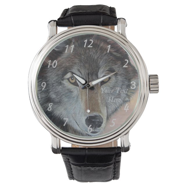 wildlife painting of grey wolf watch (Front)