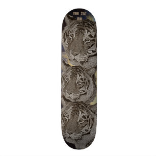 wildlife painting of tiger big cat black and white skateboard