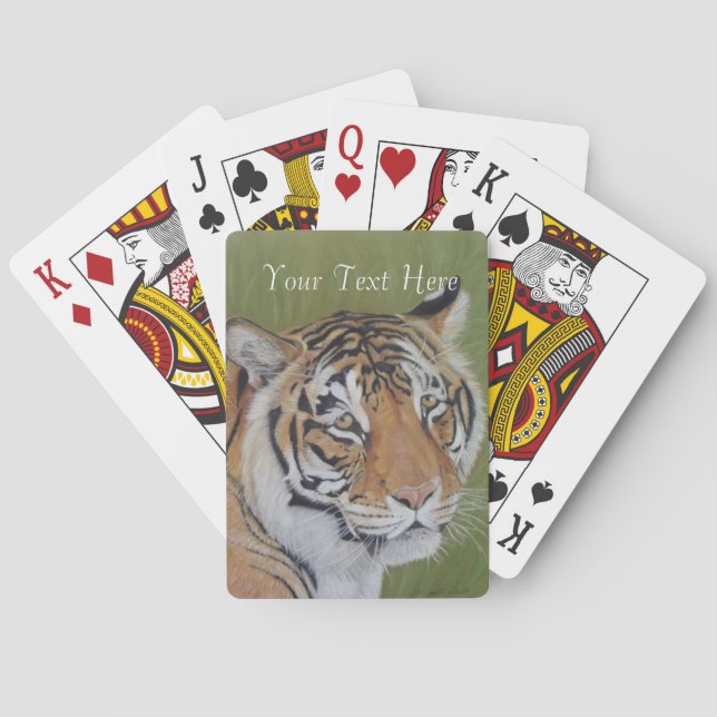 wildlife painting of tiger with sad eyes big cat playing cards (Back)