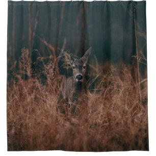 WILDLIFE PHOTOGRAPHY OF GRAY DEER SURROUNDED BY GR SHOWER CURTAIN