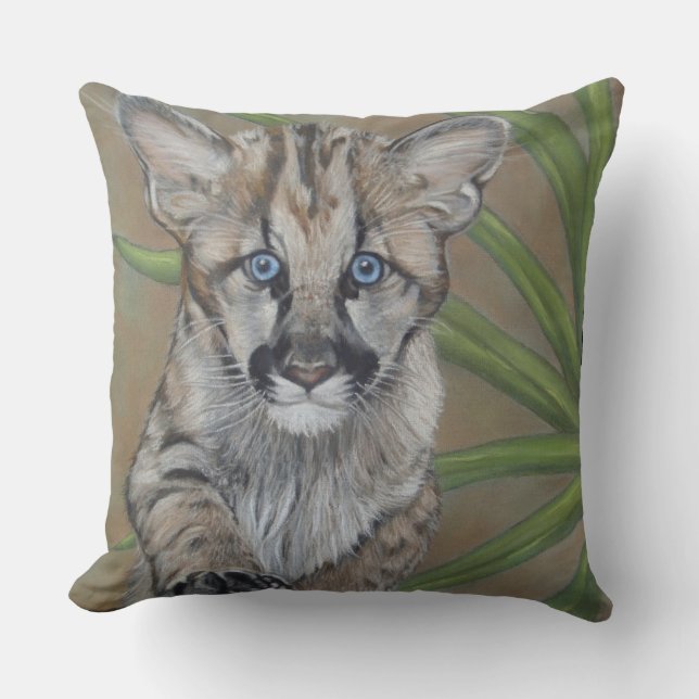 wildlife picture of big cat cougar kitten cushion (Front)
