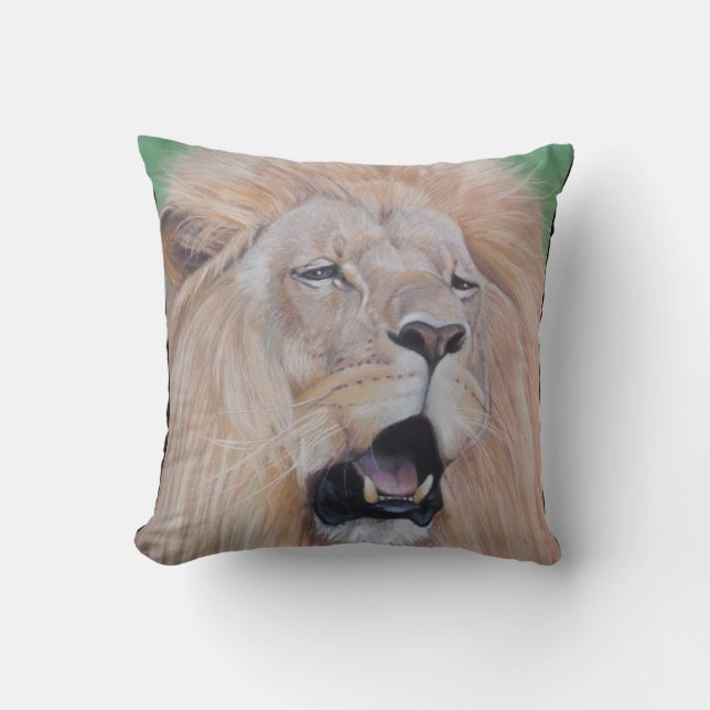 wildlife picture of big cat roaring lion cushion (Front)
