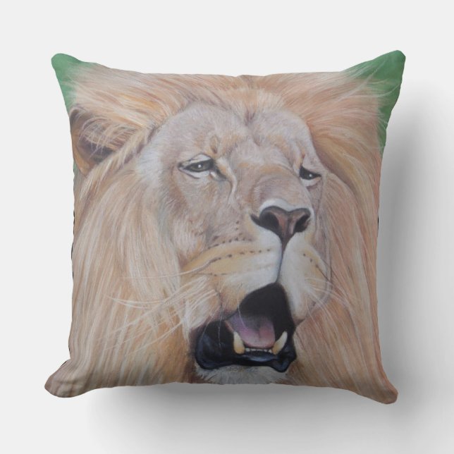 wildlife picture of big cat roaring lion cushion (Front)