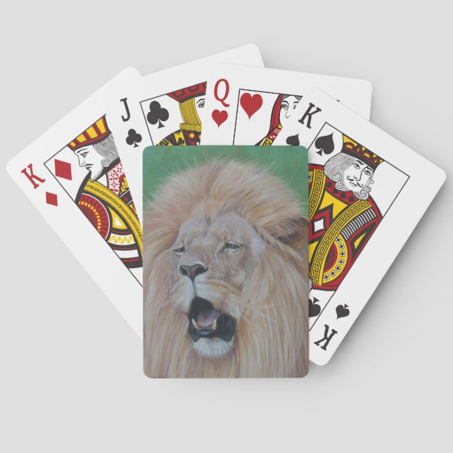 wildlife picture of lion roaring big cat  playing cards (Back)