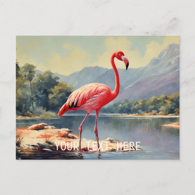 Wildlife Pink Flamingo River Mountain Vintage Postcard (Front)