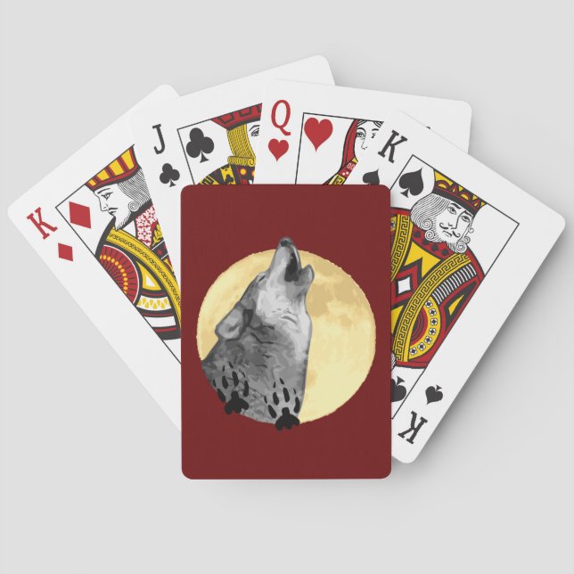 Wildlife playing cards, wolf howling at the moon playing cards (Back)