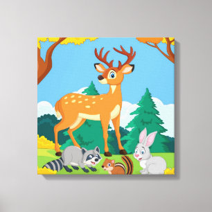 Wildlife Racoon Chipmunk Rabbit Deer Fall Landsca Canvas Print